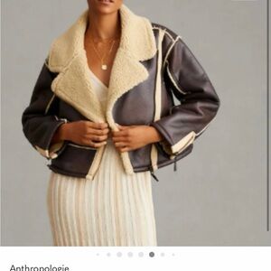 Pilcro by Anthropologie faux leather Sherpa-lined jacket Large brown